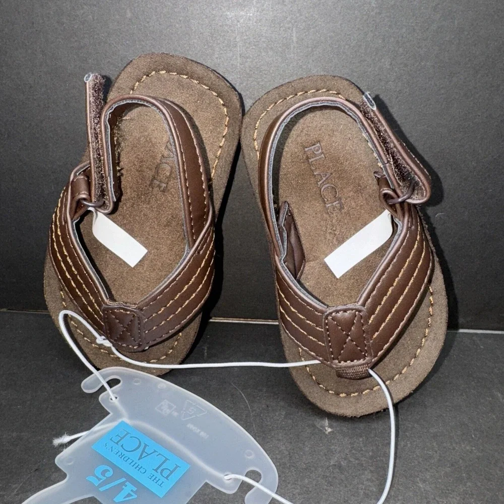 The Children's Place Toddler Boy's Faux Leather Flip Flops AN3 Brown Size US:4-5